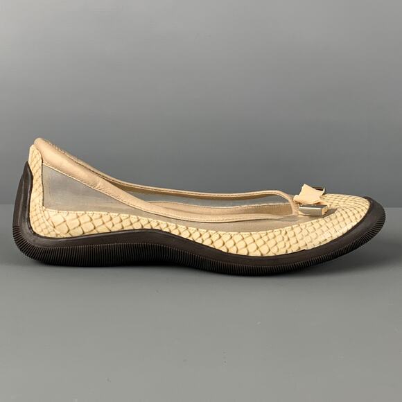 COLE HAAN Size 6.5 Beige Mesh Snake Skin Print Patent Leather Slip On Flats - Picture 1 of 1